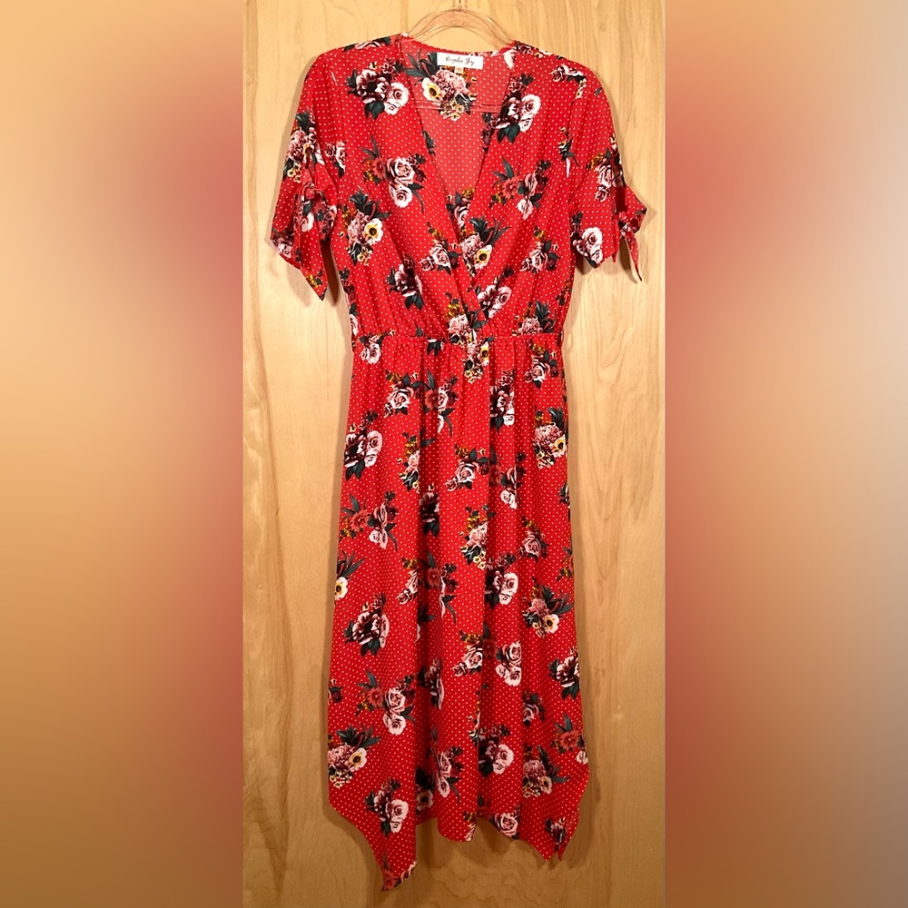 Magnolia Skye Floral Polka Dot Dress - EUC